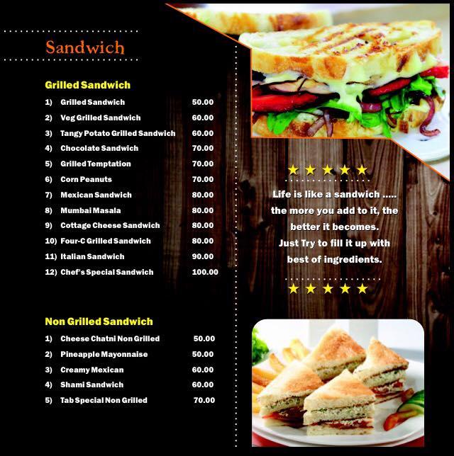 Cafe TAB (Take A Break) menu