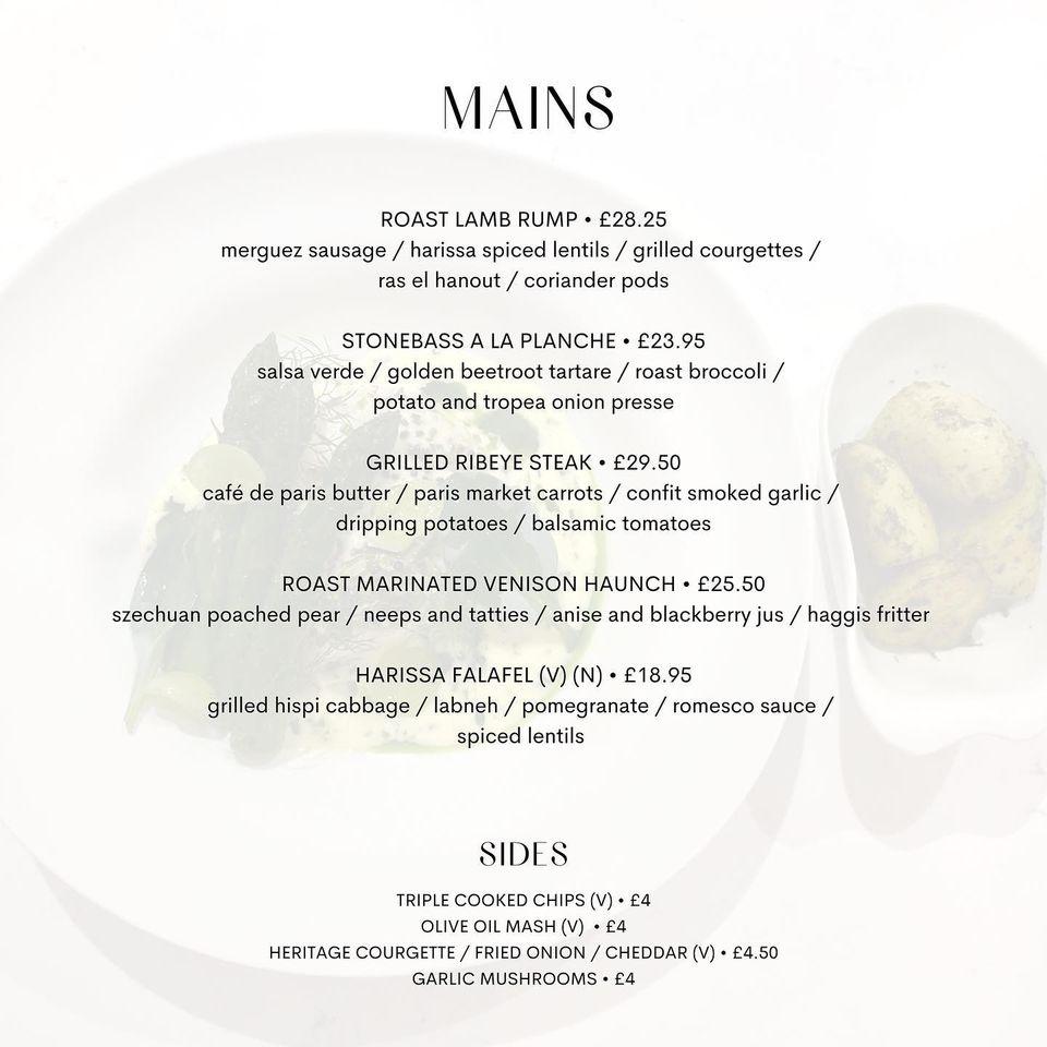 Menu at Chef's Table restaurant, Chester