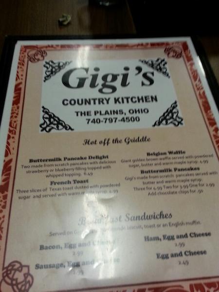 Menu at Gigi's Country Kitchen restaurant, The Plains
