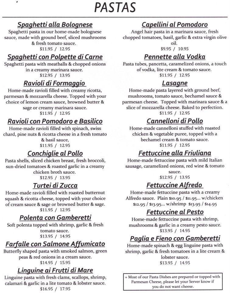 Menu at Mangia Bene Restaurant, Martinez