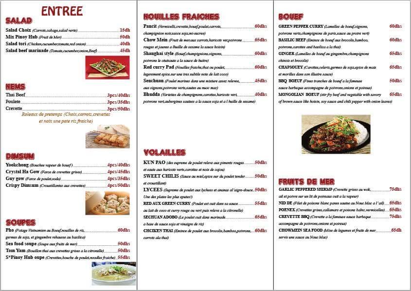 Speisekarte von Pinoy Hub restaurant, Casablanca, casablanca