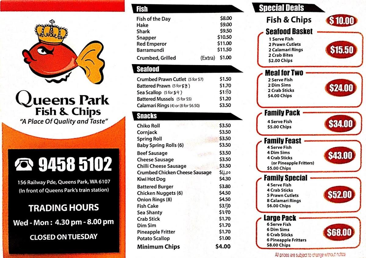 Menu at Queens Park Fish & Chips fast food, Queens Park