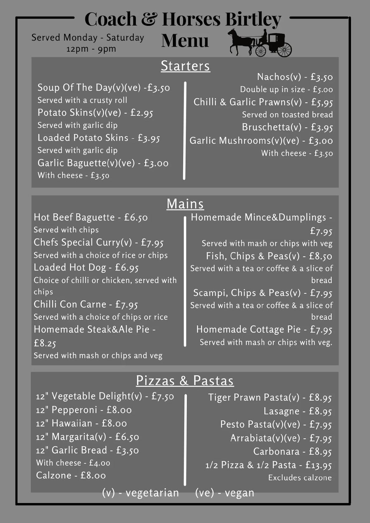 Menu at Coach and Horses pub & bar, Birtley, Coach and horses