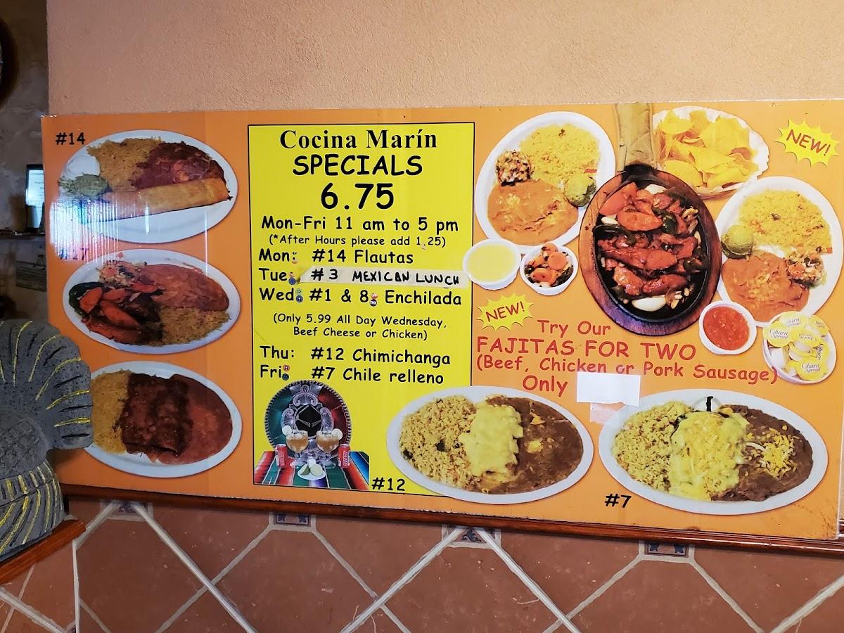 Menu at Cocina Marin Mexican Restaurant, Oklahoma City