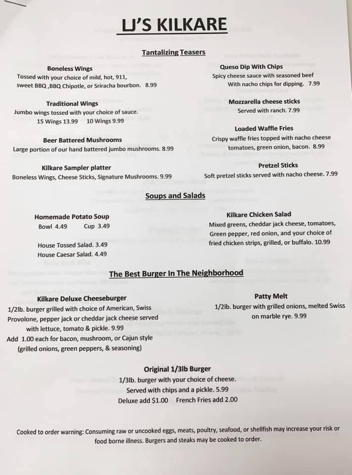 Menu at Kilcare Bar and Grill, Houghton Lake