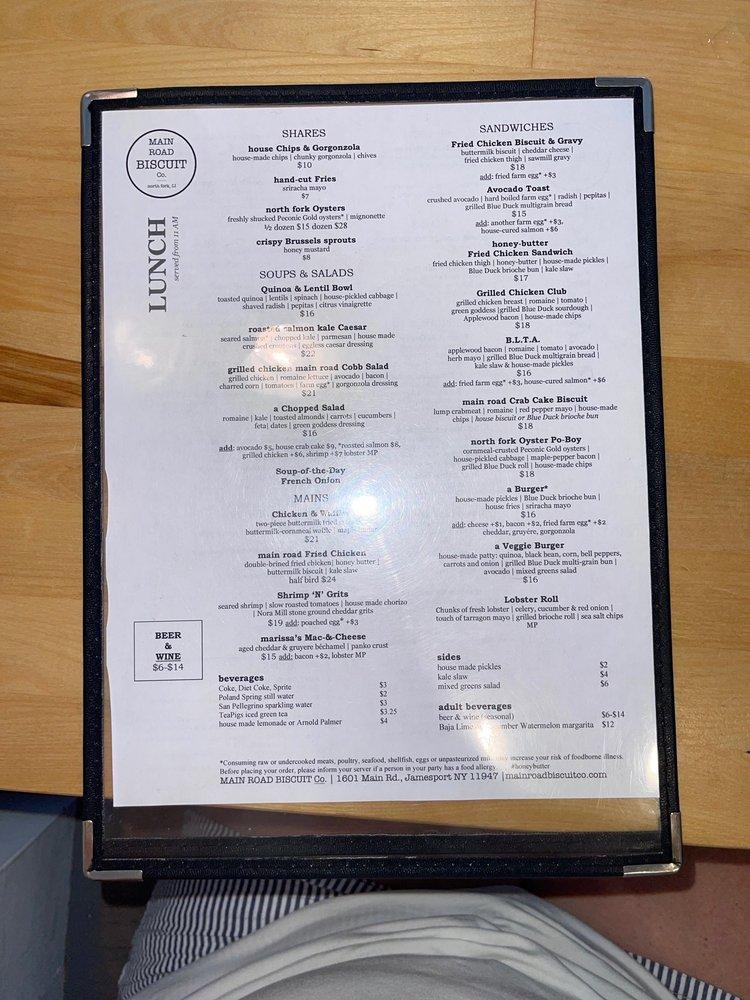 Menu at Main Road Biscuit Co. restaurant, Jamesport