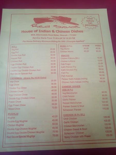 Red Sauce menu