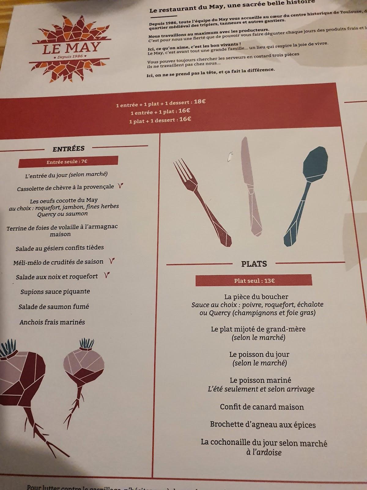 Menu at Restaurant Le May, Toulouse