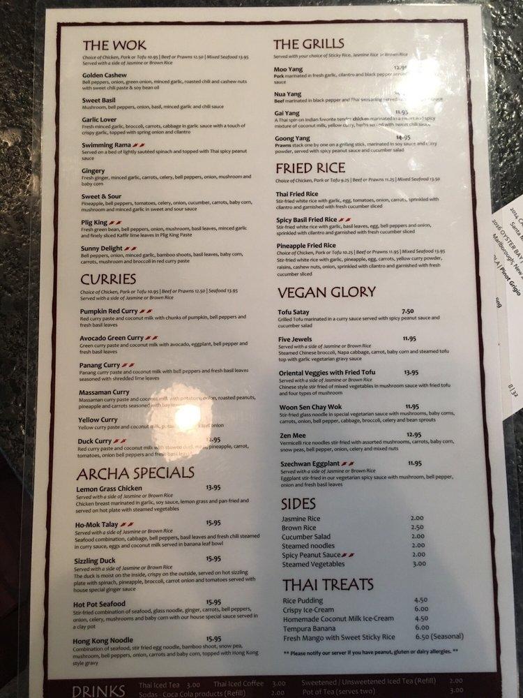 Carta del restaurante Archa Nine Thai Kitchen Old Todds Road, Lexington