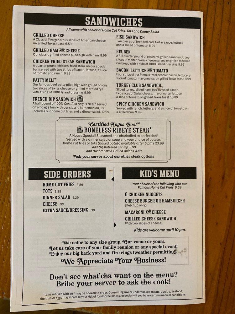 Menu at Sagebrush Saloon &amp; BBQ LLC, Vale