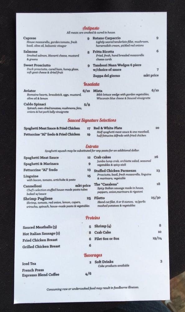 Menu at Sauced restaurant, Evansville