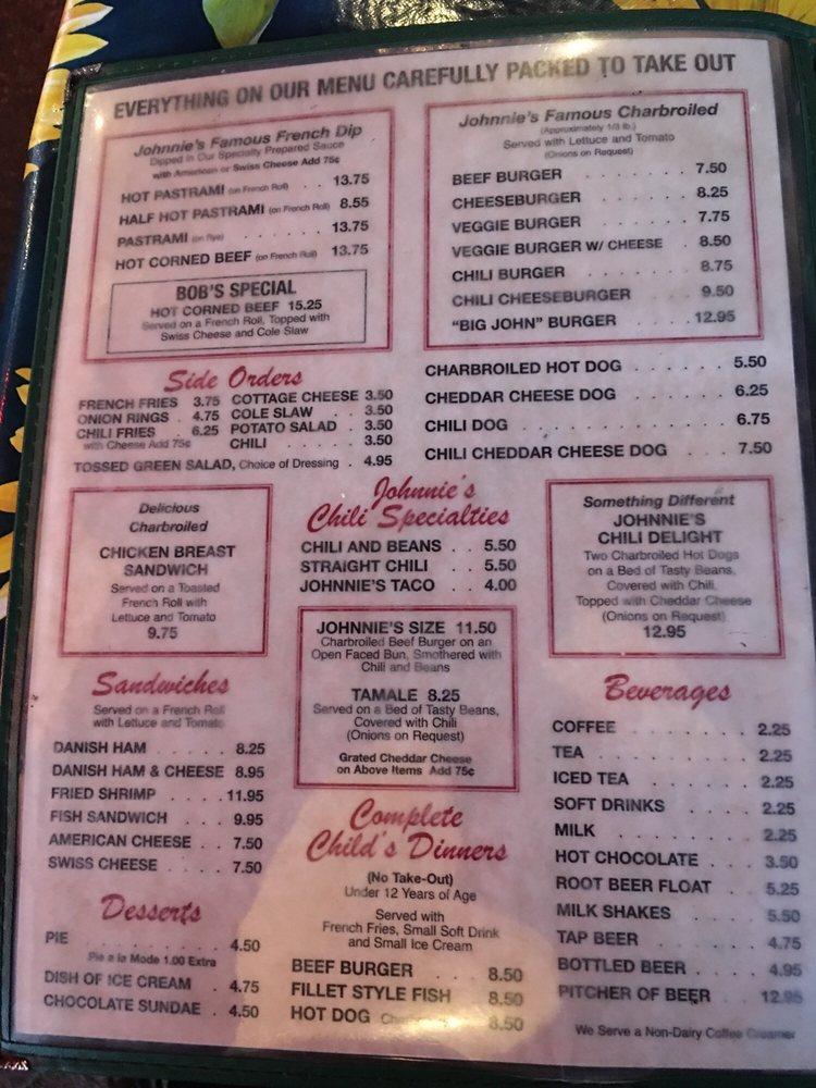 Menu at Johnnie's Pastrami restaurant, Culver City