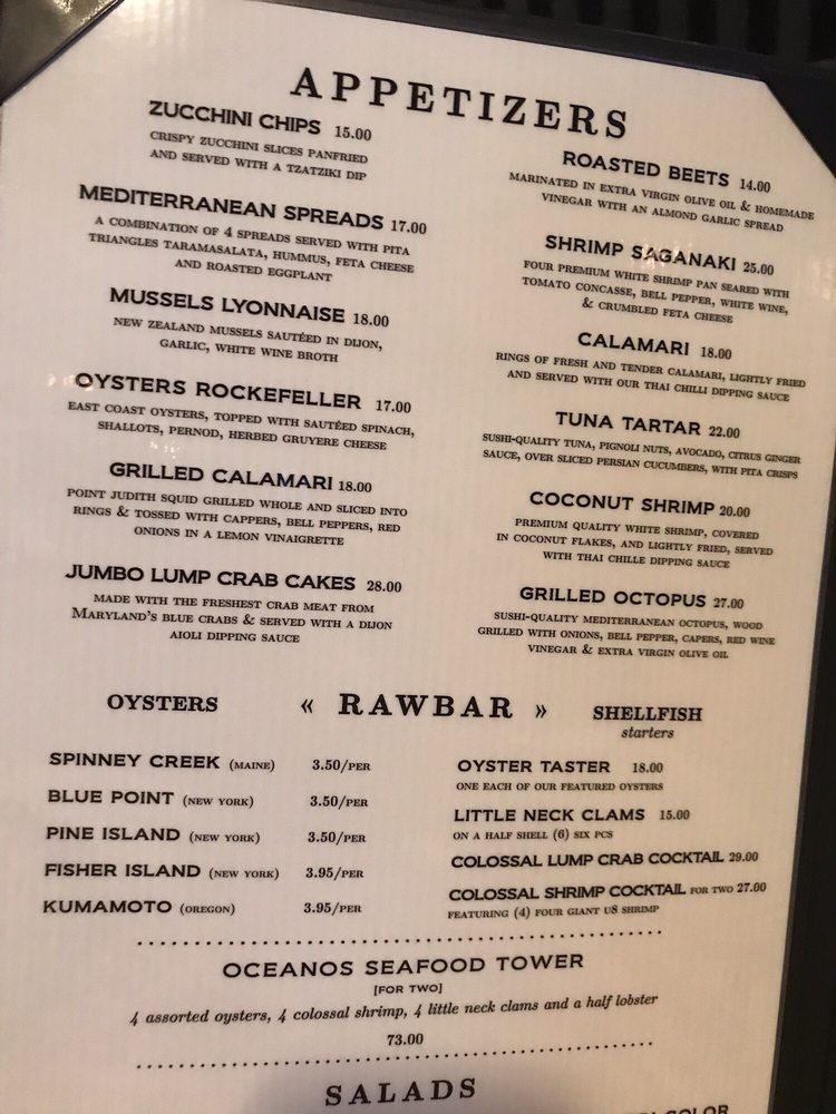 Menu at Oceanos Oyster Bar & Sea Grill, Fair Lawn