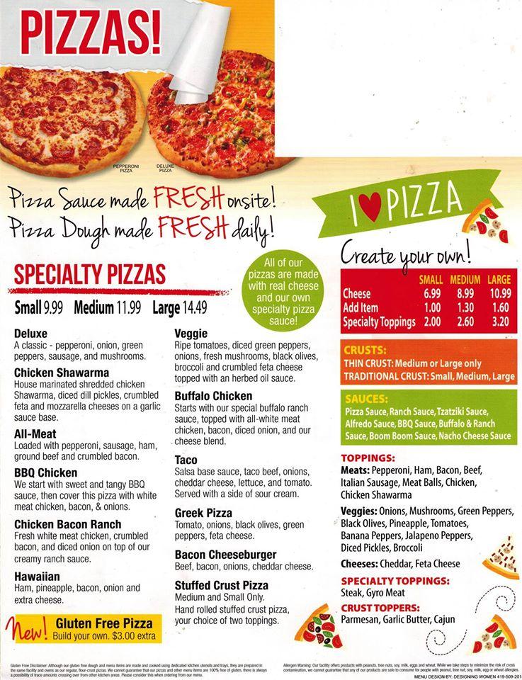 Menu at The Oasis Restaurant and Delivery, Toledo, S Reynolds Rd