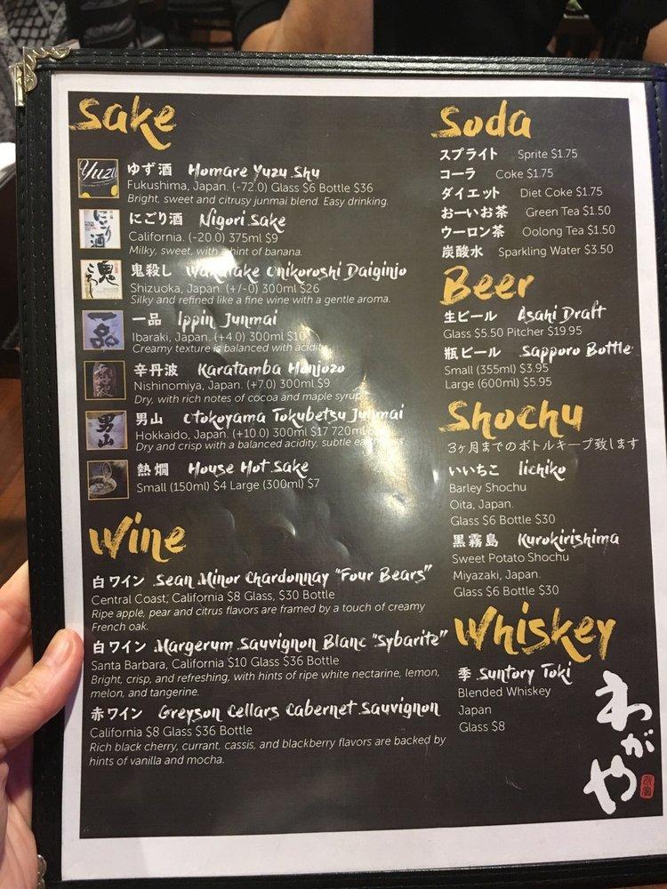 Menu at Wagaya restaurant, Honolulu