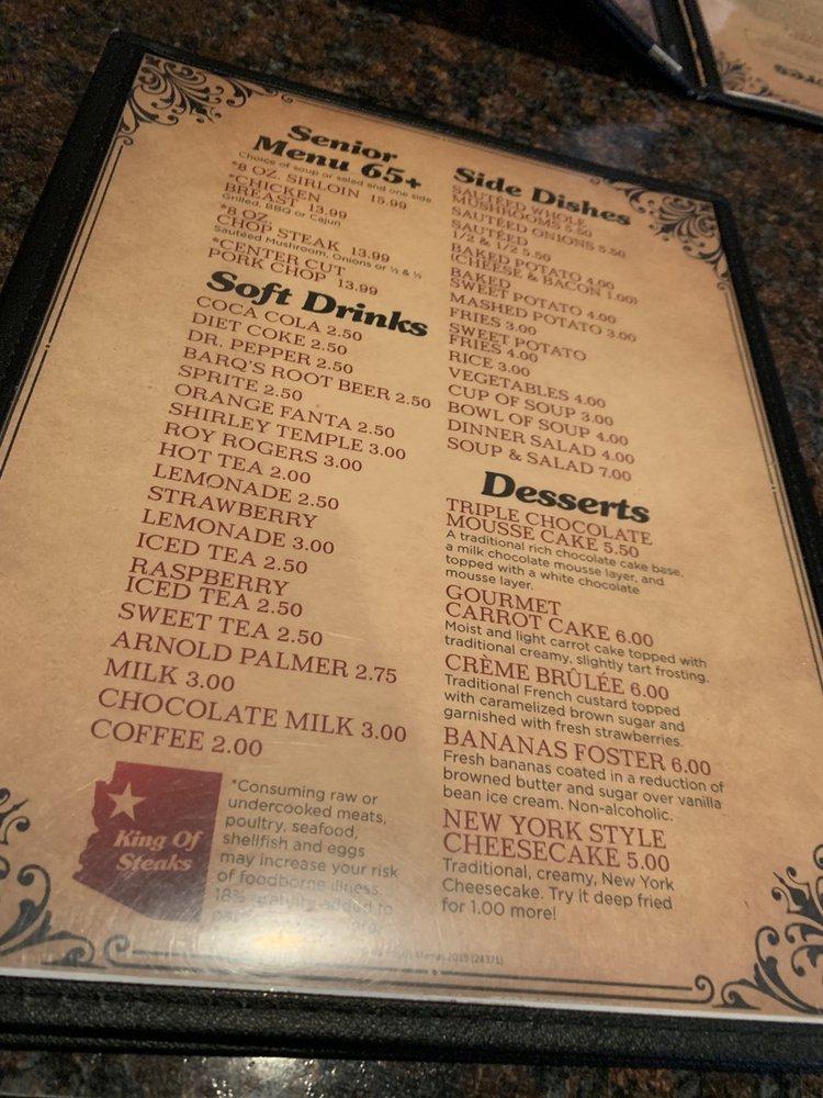 Menu at Kingman Chophouse steakhouse, Kingman