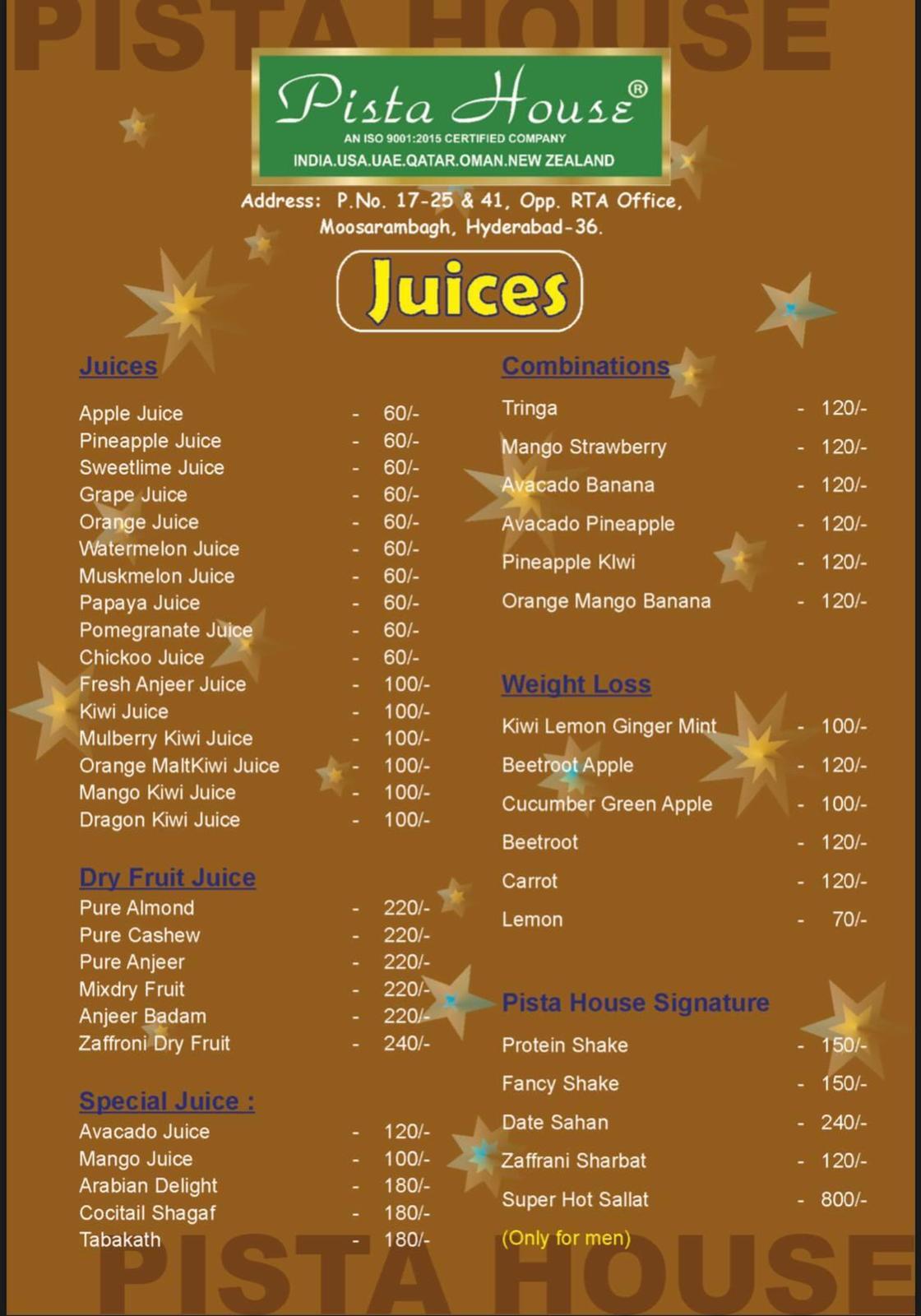 Menu at Pista House Moosarambagh, Hyderabad, Moosarambagh Rd