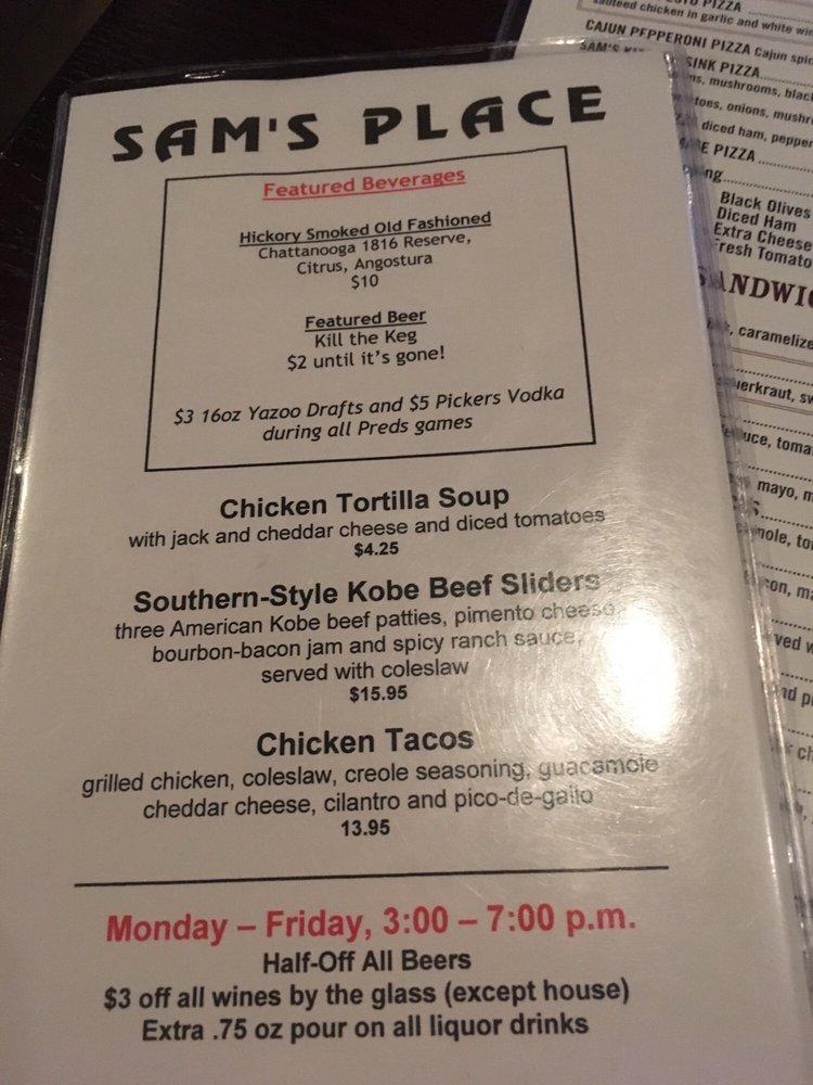 Menu at Sam's Place Belle Meade pub & bar, Nashville, TN100