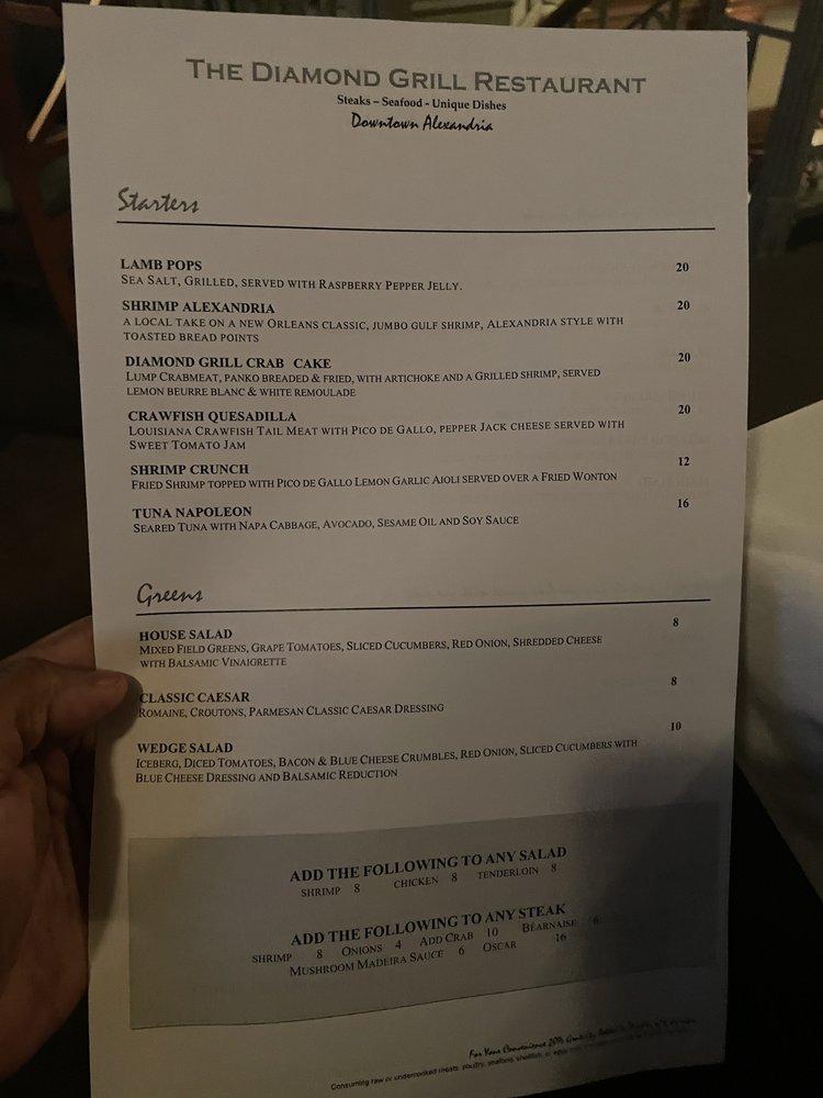 Menu at Diamond Grill steakhouse, Alexandria