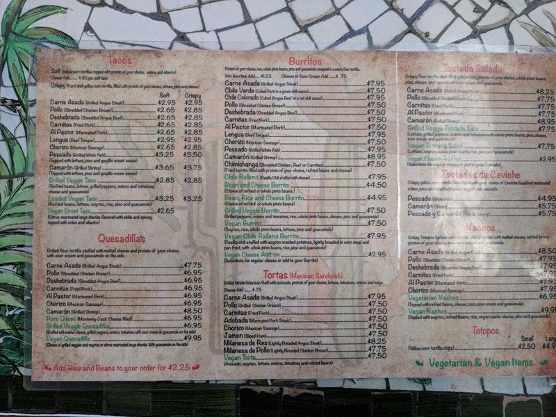 Menu at NorteSur Mexican Grill restaurant, Ventura