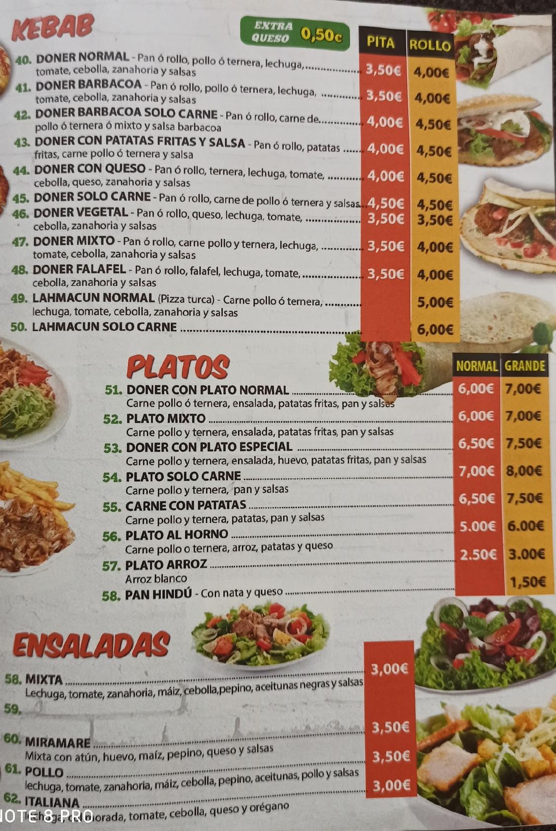 Carta De Pizzeria Doner Kebab Cocentaina Cocentaina