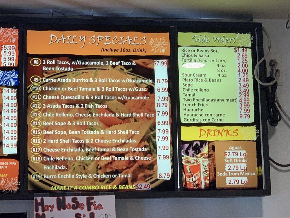 Menu at Taquitos Jalisco restaurant, Mesa, W Broadway Rd