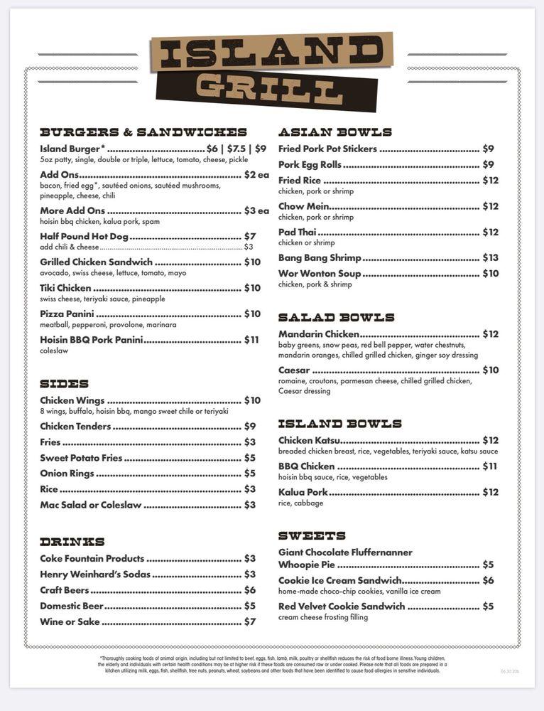 Menu at Island Grill restaurant, Sparks
