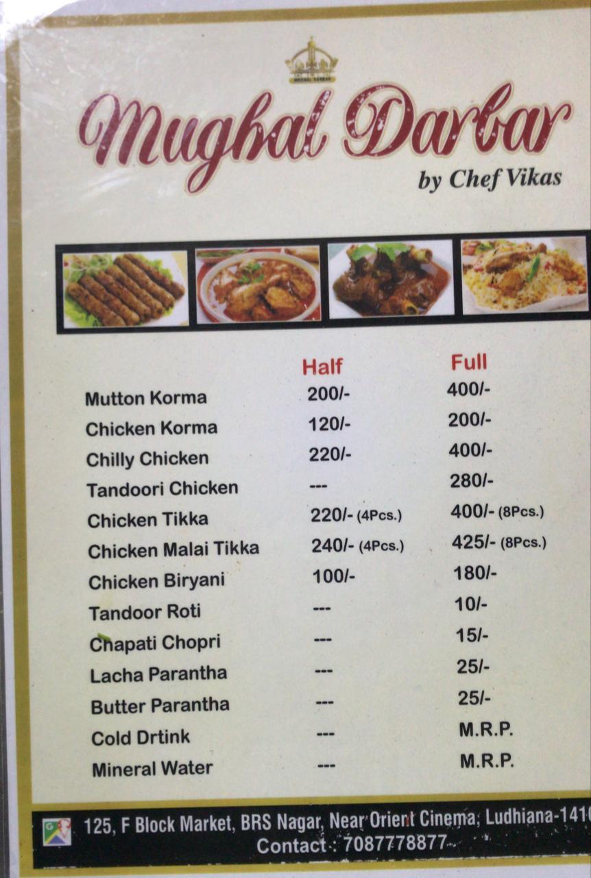 Mughal Darbar Authentic Mughlai Cuisine menu