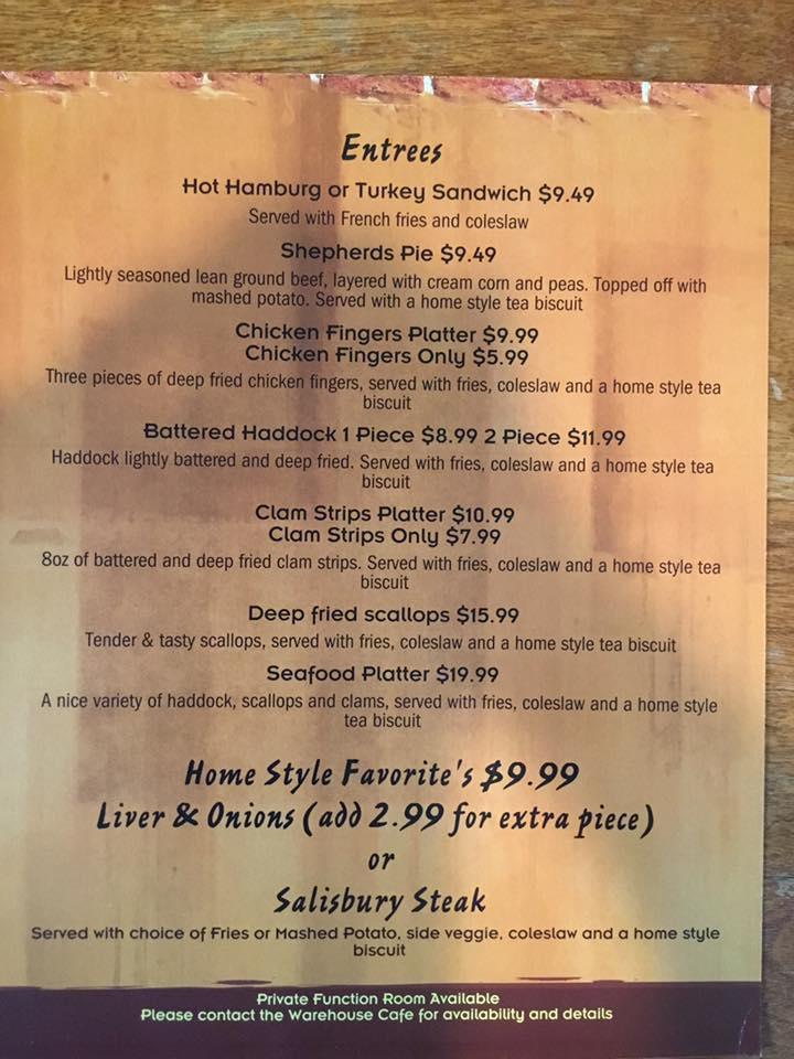 Menu at Old Warehouse Restaurant & Lounge, Amherst
