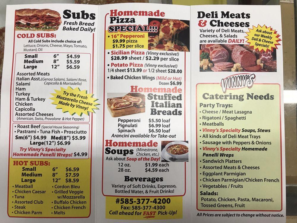 Menu at Vinny's Bakery & Deli LLC, Fairport