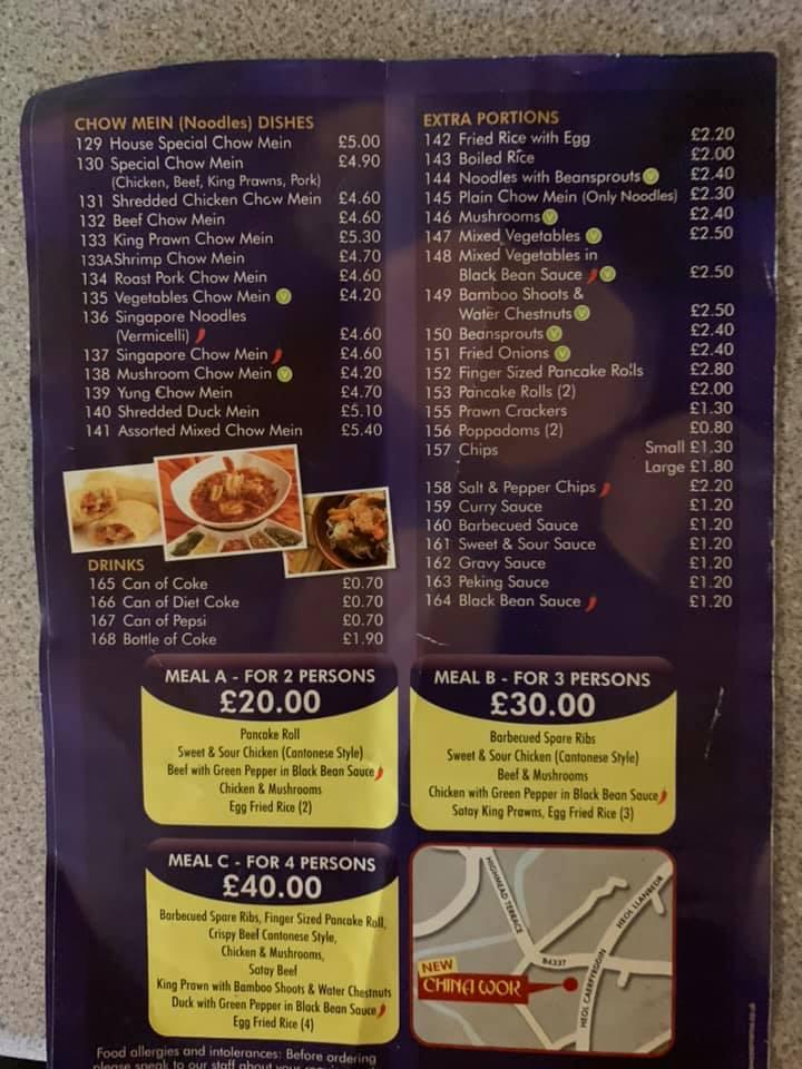 Menu at New china wok, Llanybydder restaurant, Llanybydder