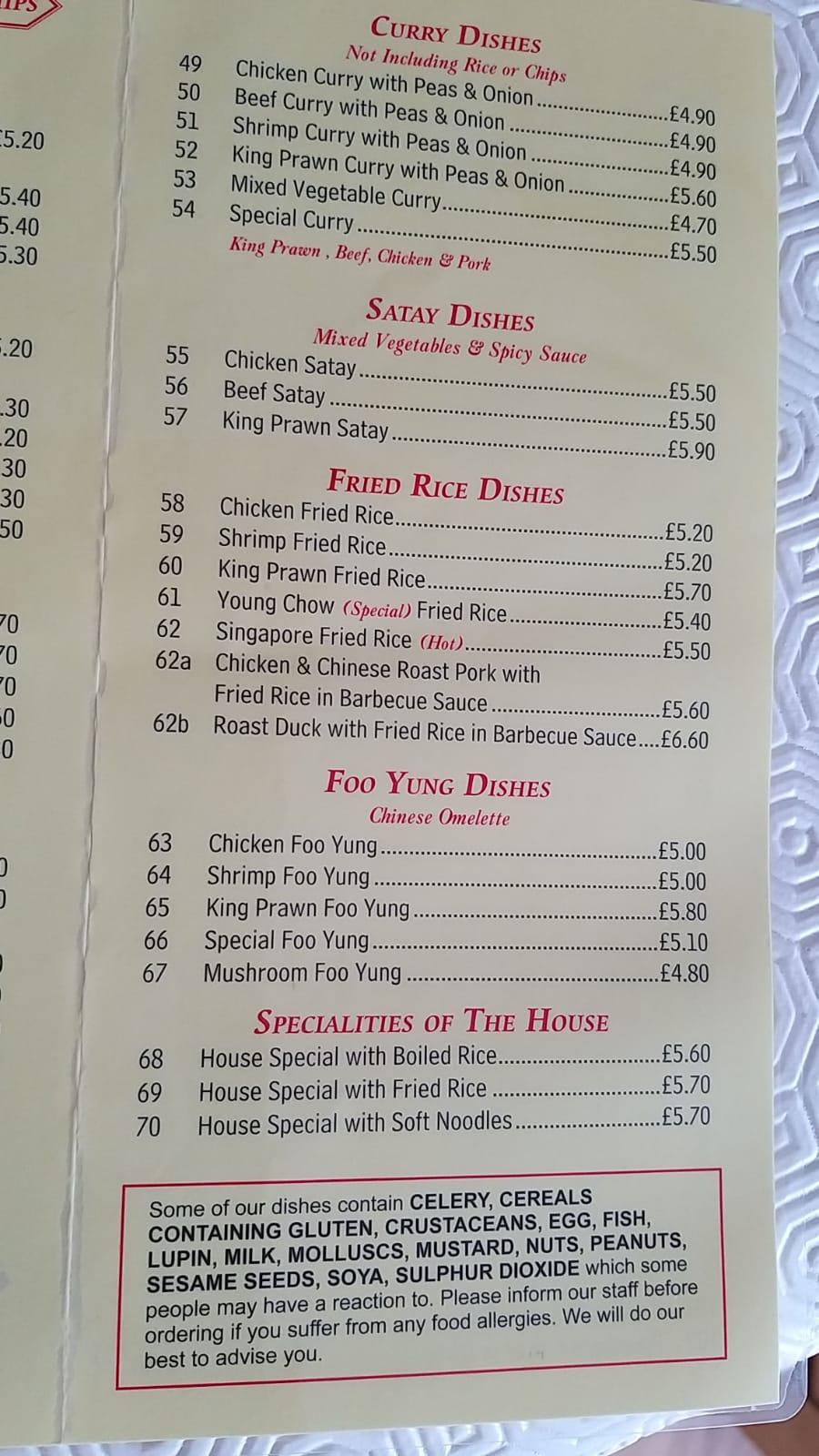 Menu at Jade House fast food, Perranporth