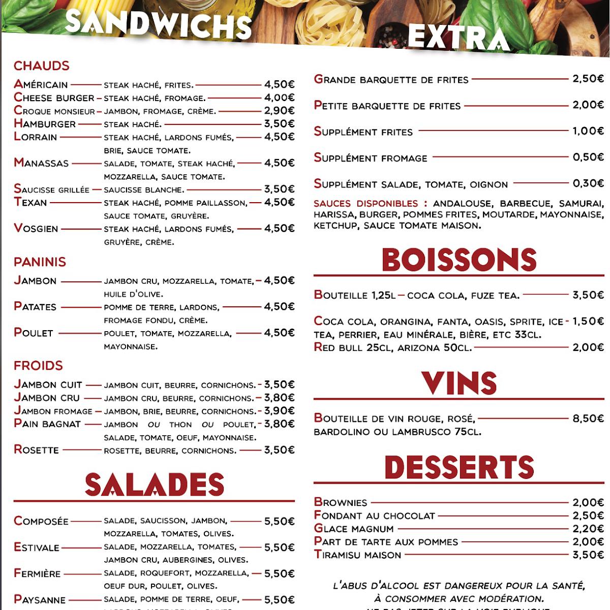 Menu au Le Manassas fast food, Jœuf