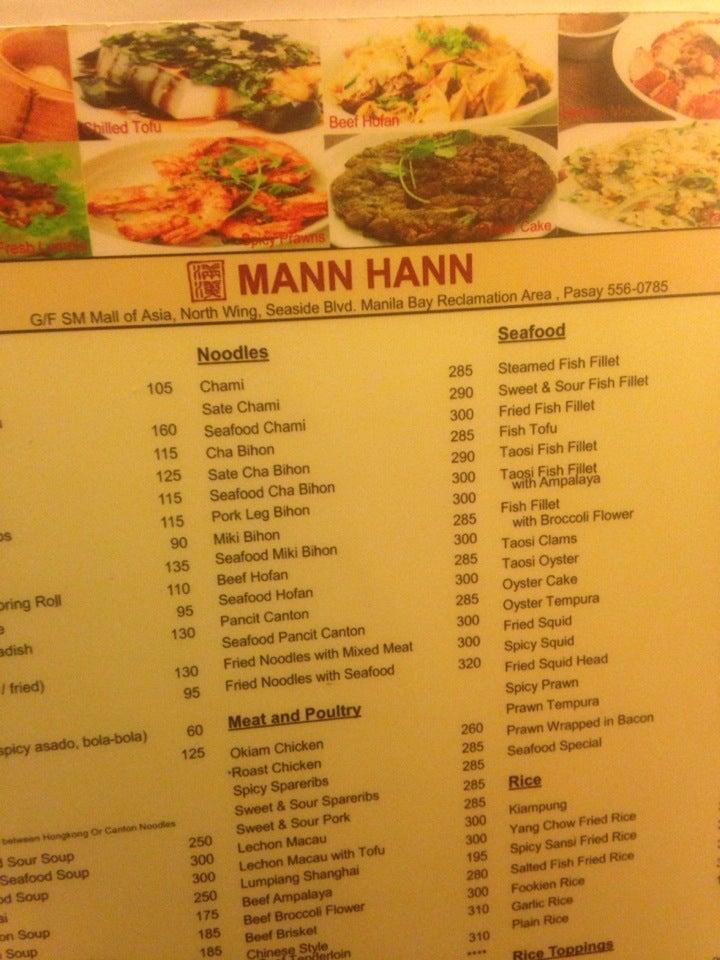 Menu At Mann Hann Restaurant Pasay Mm 1158 1159B