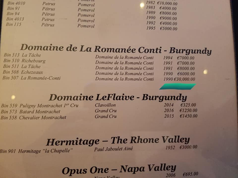 Menu at The River Room restaurant, Straffan