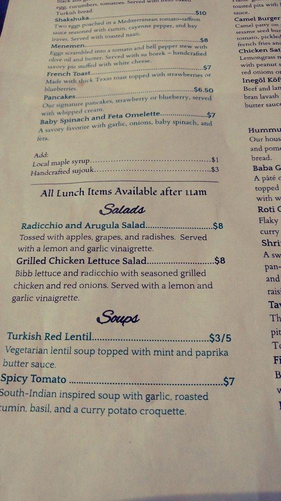 Menu at The Tulip and the Rose Cafe, Franklin