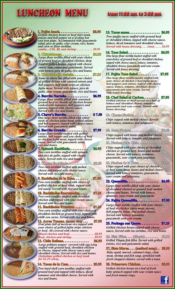 Menu at Chavos Mexican Restaurant, Vivian