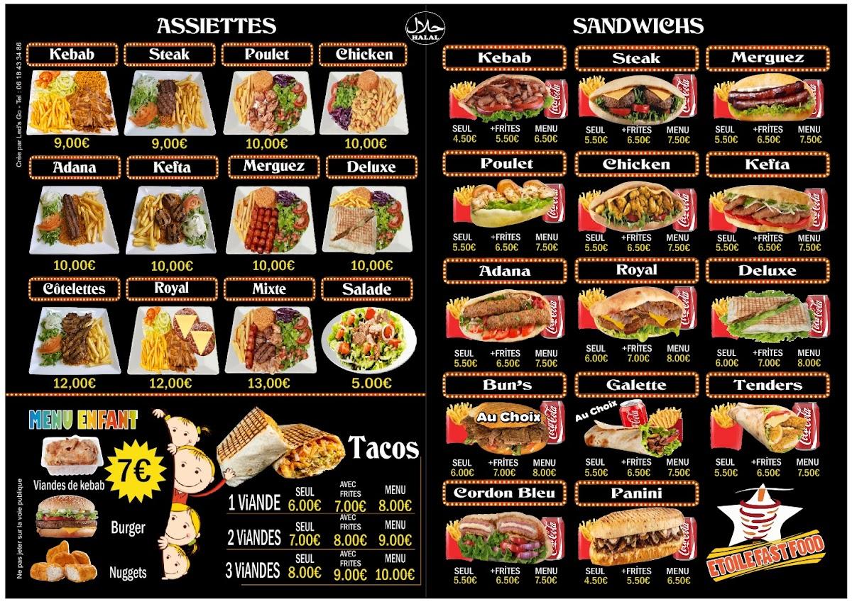 Menu au Kebab Étoile Fast Food, ConchesenOuche