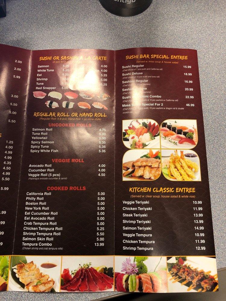 Menu at Sushi Masa restaurant, Selinsgrove