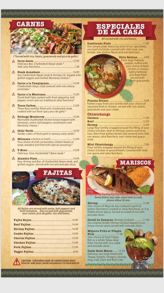 Menu at Acambaro Mexican Restaurant, Monett