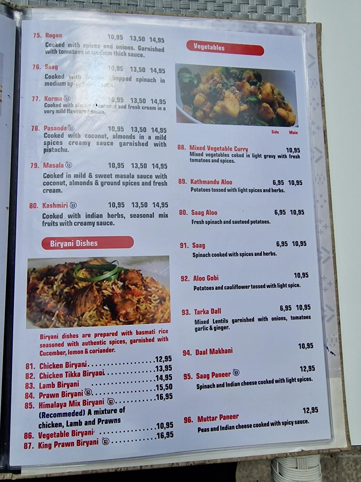 Menu at Himalaya Indian Restaurant porto pollenca, Port de Pollença