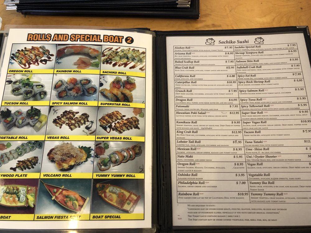 Menu at Sachiko Sushi restaurant, Tucson, E Valencia Rd