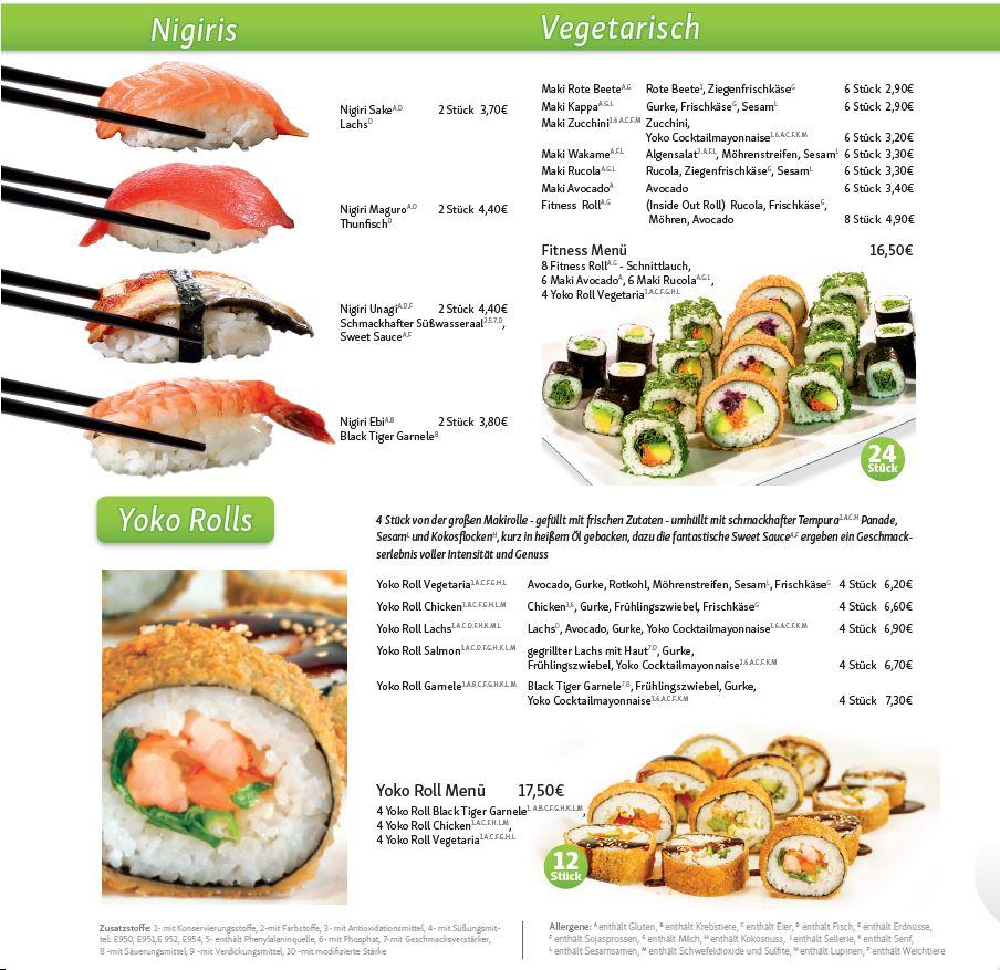 Меню ресторана Yoko Sushi Lieferservice Friedrichshain, Берлин, Boxhagener  Str. 44