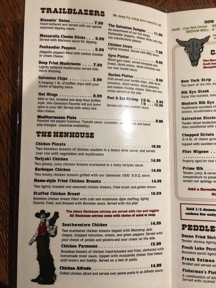 Menu at Galveston Steakhouse, Michigan City