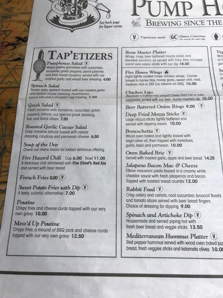 Menu at Pump House Brewpub & Restaurant, Moncton