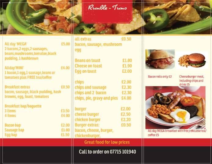 Menu At Rumble Tums Cafe Coleford