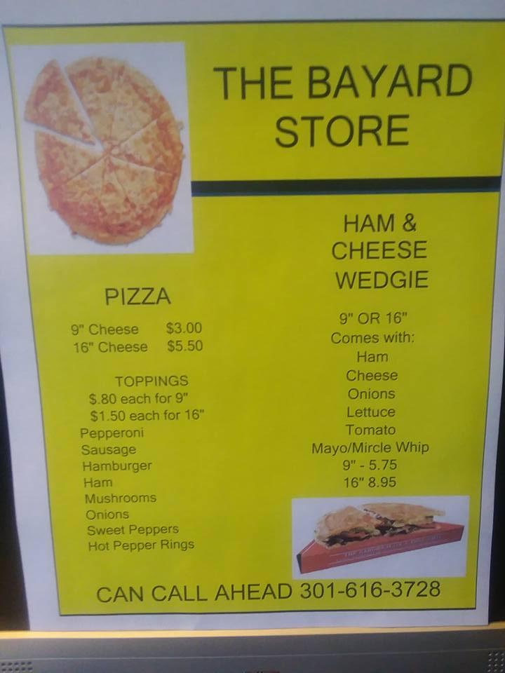 Menu at The Bayard Store restaurant, Bayard