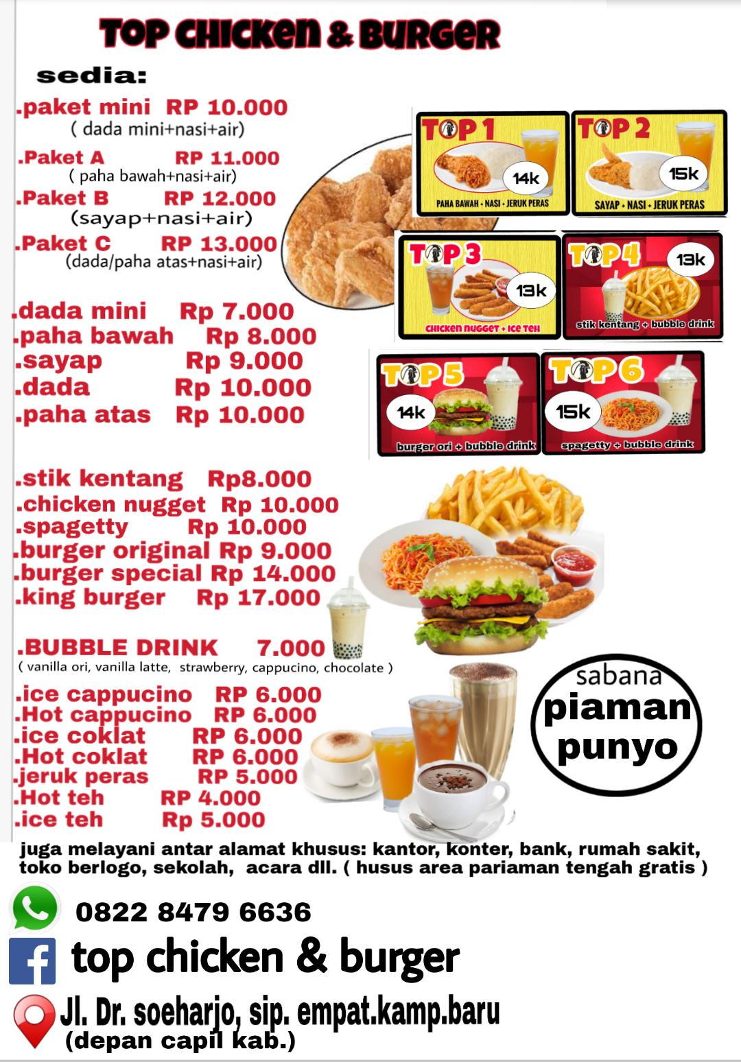 Menu at Top Chicken & Burger cafe, Pariaman