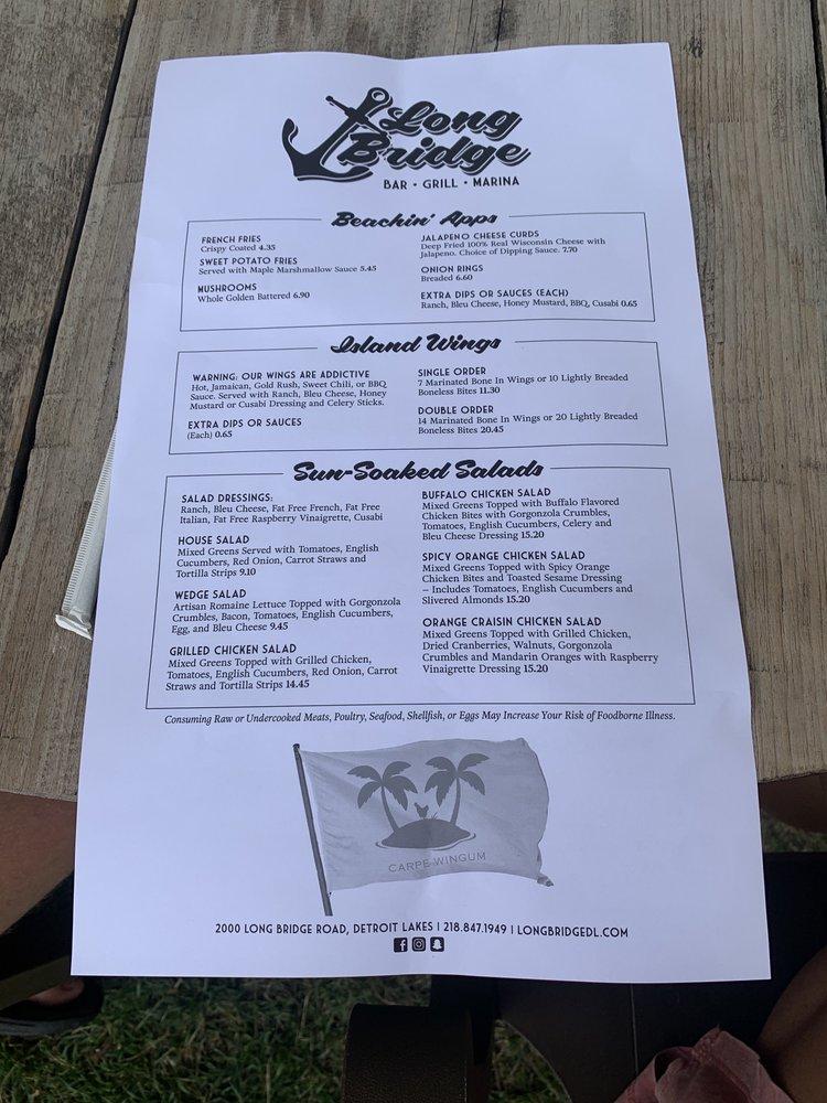 Menu at Long Bridge Bar, Grill & Marina, Detroit Lakes