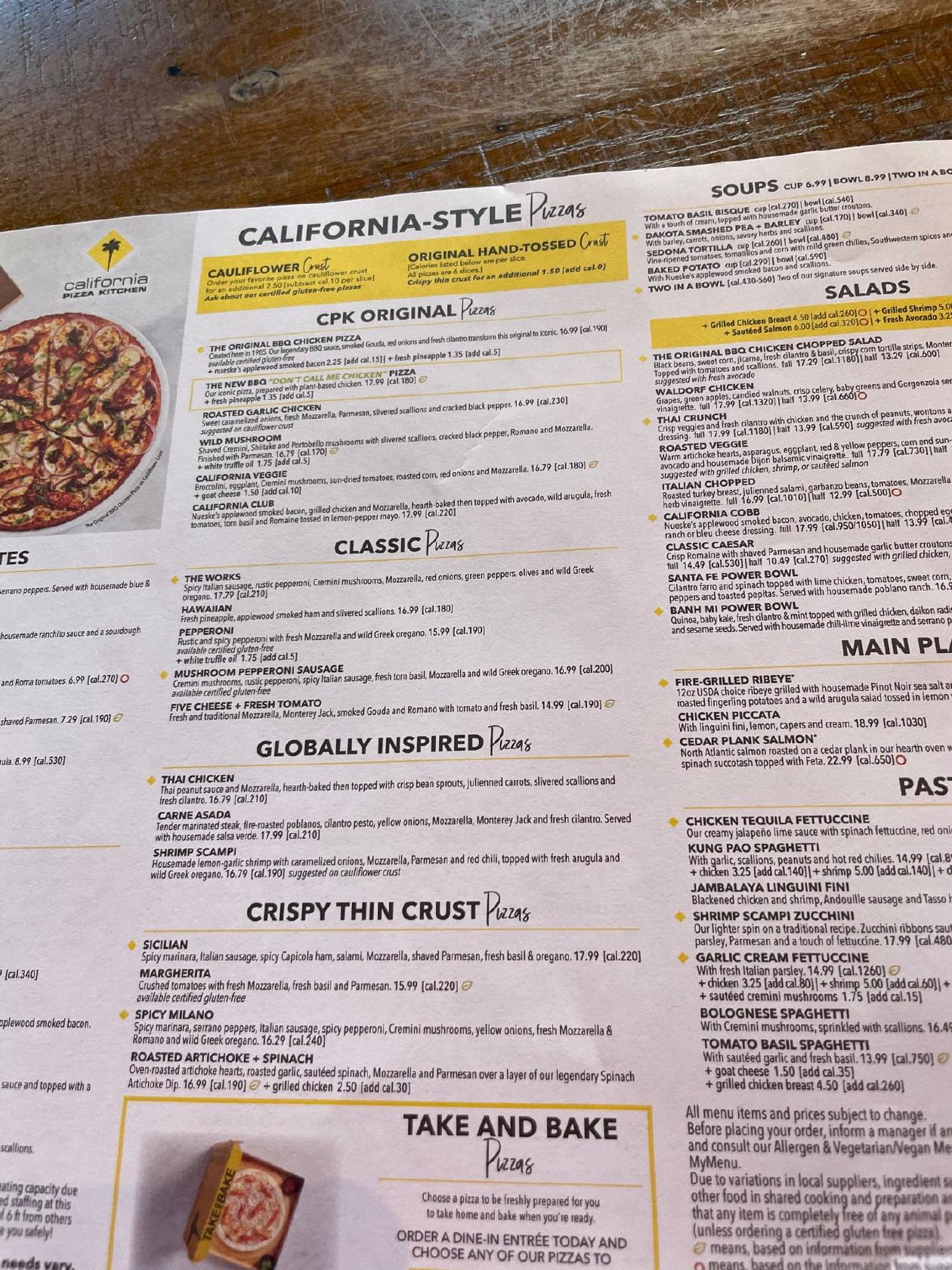 Menu At California Pizza Kitchen At Ka Makana Ali I Pizzeria Kapolei   R370 California Pizza Kitchen At Kapolei Menu 